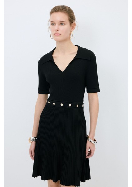 Çıtçıtlı Triko Elbise Siyah 12445163000 modelleri