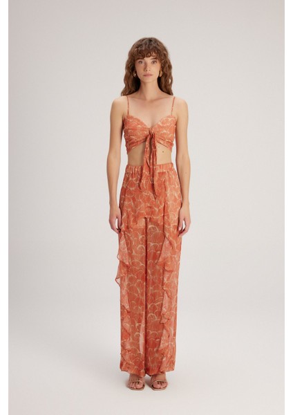 Desenli Volanlı Pantolon Emp.oranj 15343942000