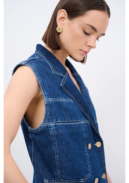 Kruvaze Jean Yelek Lacivert 179L9053002 fiyatları