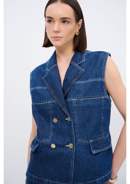 Kruvaze Jean Yelek Lacivert 179L9053002 fırsatları