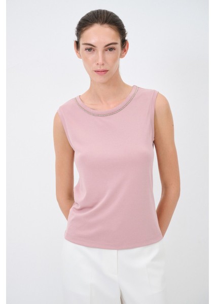 Taş Detaylı Kolsuz Bluz Pembe 11545068000