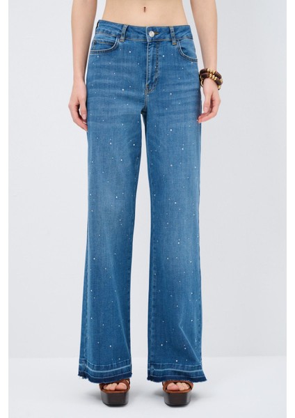 Bol Paça Taşlı Denim Pantolon fiyatları