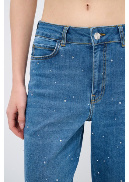 Bol Paça Taşlı Denim Pantolon fırsatları