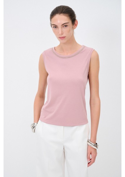 Taş Detaylı Kolsuz Bluz Pembe 11545068000
