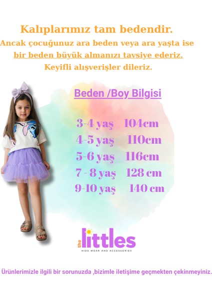 Kız Çocuk Stiç Baskılı Simli Pamuklu Kumaş Eteği Tütülü Astarlı Beli Lastikli Mor Renk Ikili Takım