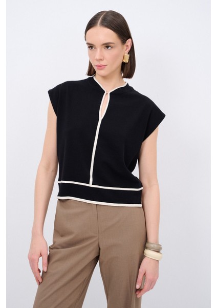 Kontrast Triko Bluz Siyah 115L9364000