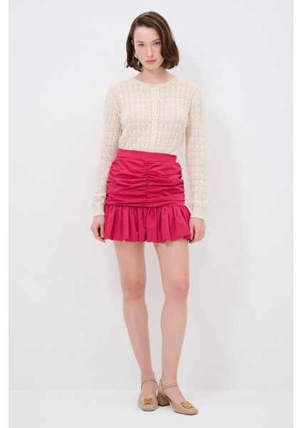 Büzgü Detaylı Tafta Etek Fuşya 12744411002