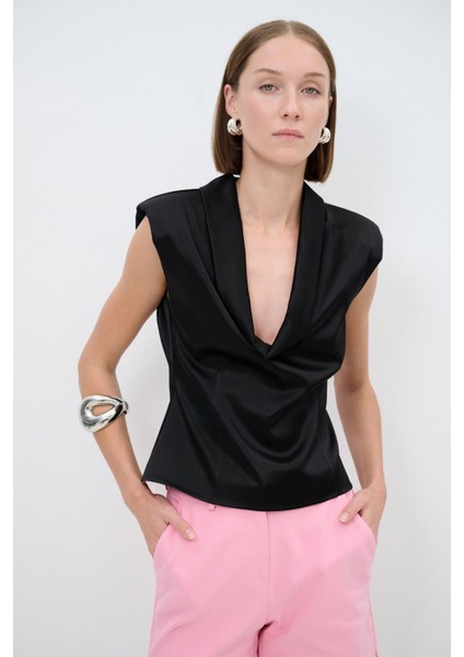 Saten Yaka Bluz