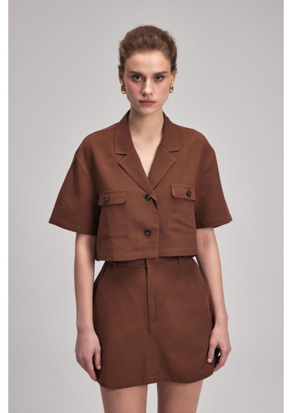 Ceplı Kısa Gömlek Kahve 13043635000