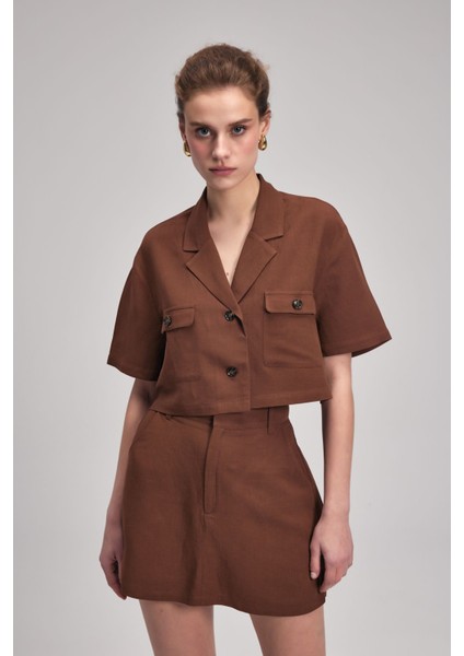 Ceplı Kısa Gömlek Kahve 13043635000 fırsatları