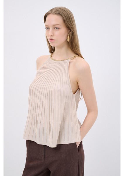 Zincir Detaylı Triko Bluz Bej 11545171000