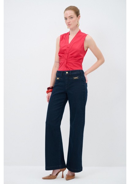 Toka Detaylı Denim Pantolon