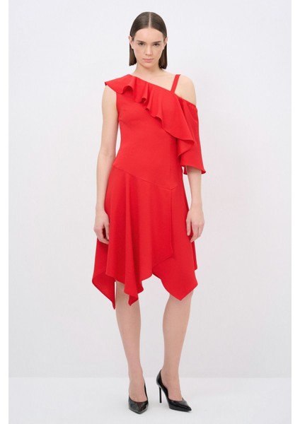 Tek Omuz Volanlı Elbise