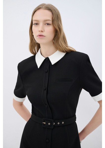 Polo Yaka Mini Elbise Siyah 12444821000