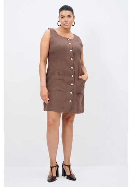 Keten Elbise Kahve 124L9508000