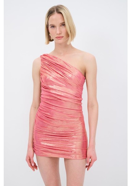 Büzgülü Örme Mini Elbise Pembe 12445337000