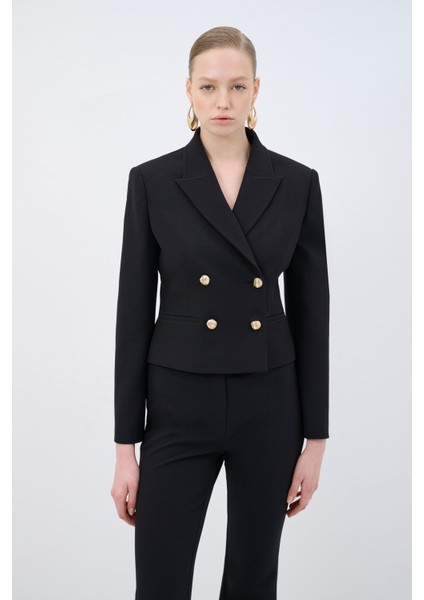 Kruvaze Gabardin Ceket Siyah 11945135000