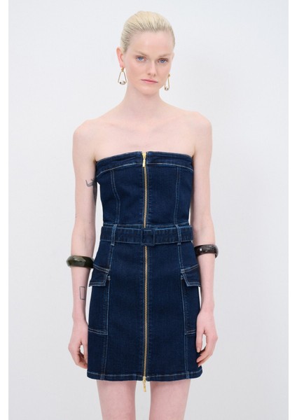 Fermuar Detaylı Mini Elbise