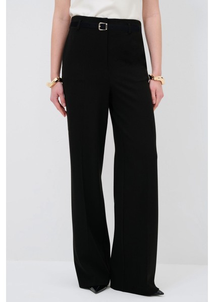 Geniş Paça Kemerli Pantolon Siyah 15342103008