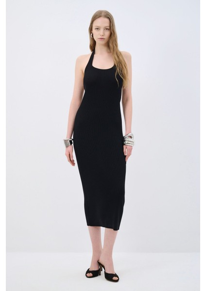 Halter Yaka Triko Elbise Siyah 12445178000