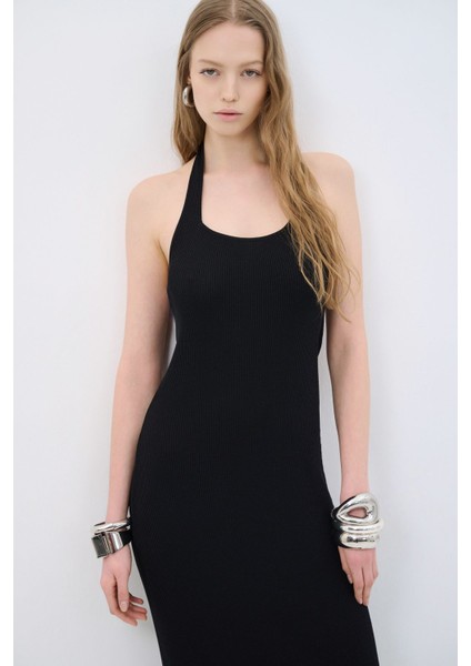 Halter Yaka Triko Elbise Siyah 12445178000 fiyatları