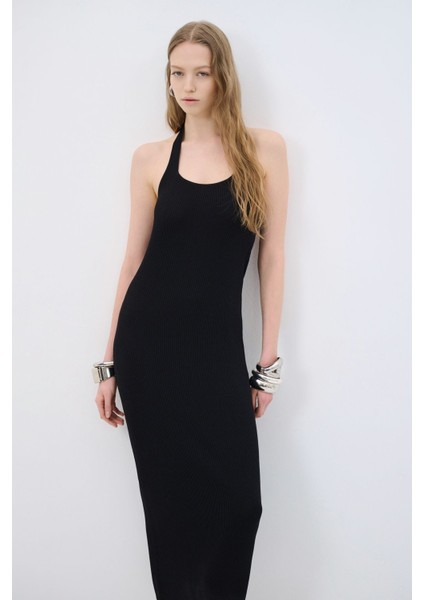 Halter Yaka Triko Elbise Siyah 12445178000 fırsatları