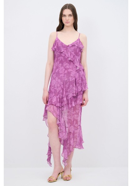 Desenli Şifon Elbise