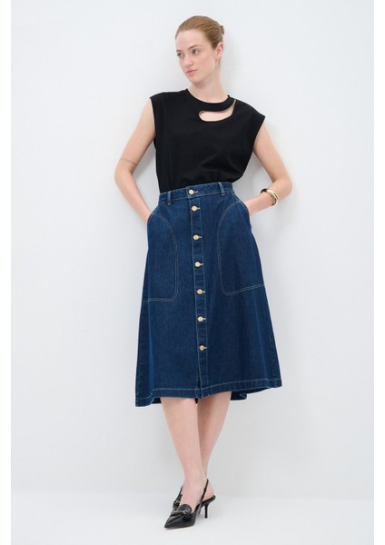 Düğmeli Denim Etek modelleri