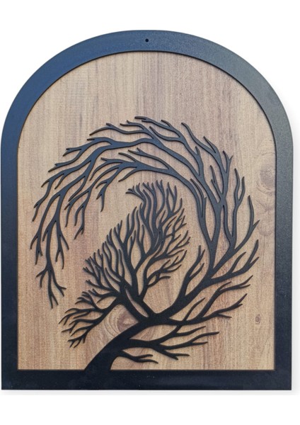 Kuzgun Figürlü Ahşap Desenli Mdf Duvar Dekoru 40X30 cm – Lazer Kesim Modern Tasarım