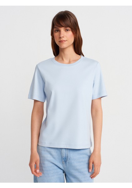 31763 Bisiklet Yaka T-Shirt-Açık Mavi