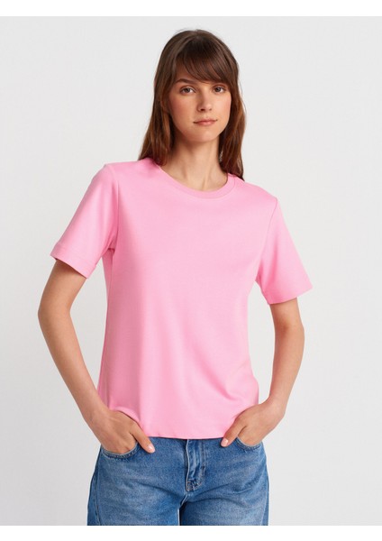31763 Bisiklet Yaka T-Shirt-Pembe