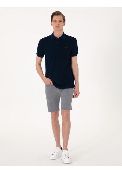 Erkek Lacivert Slim Fit Örme Dokulu Polo Yaka Tişört 50309959-VR033 fırsatları
