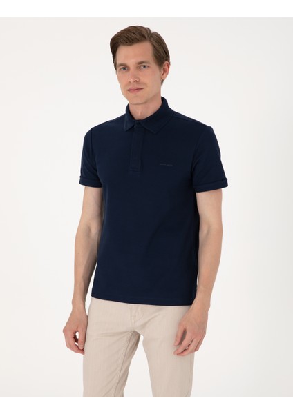 Erkek Lacivert Slim Fit %100 Pamuk Kıvrılmaz Amerikan Pike Polo Yaka Basic Tişört 50306154-VR033 modelleri
