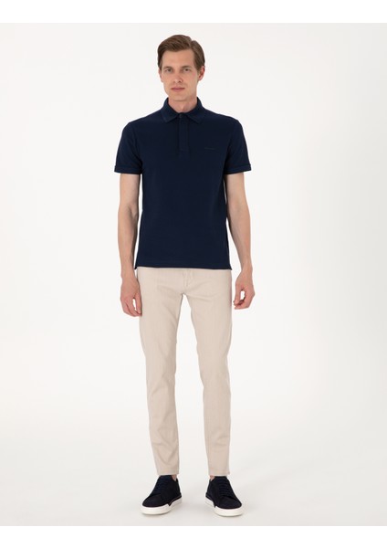 Erkek Lacivert Slim Fit %100 Pamuk Kıvrılmaz Amerikan Pike Polo Yaka Basic Tişört 50306154-VR033 fırsatları