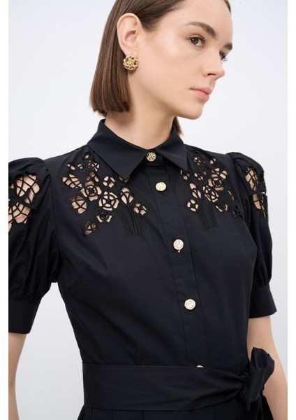 Poplin Gömlek Elbise Siyah 124L9393000
