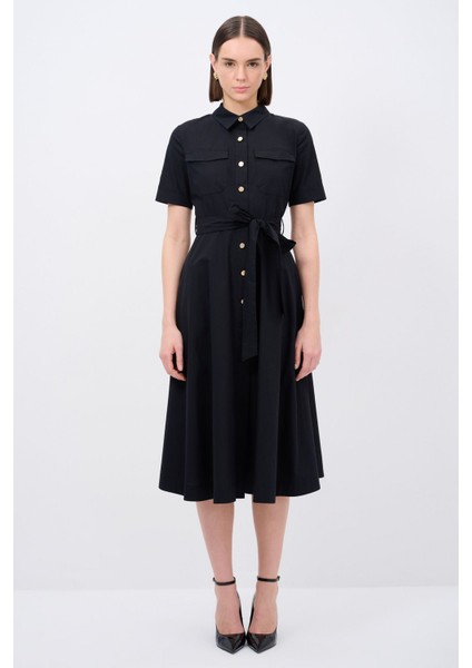 Poplin Gömlek Elbise Siyah 124L9375000