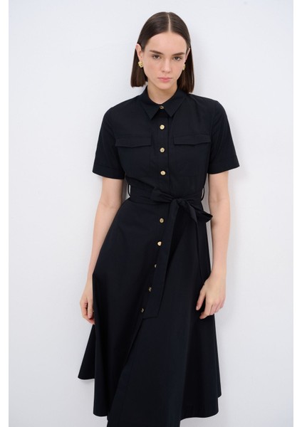 Poplin Gömlek Elbise Siyah 124L9375000