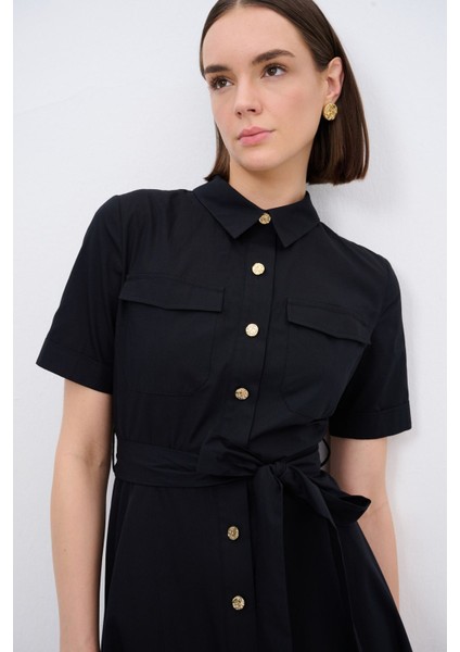 Poplin Gömlek Elbise Siyah 124L9375000