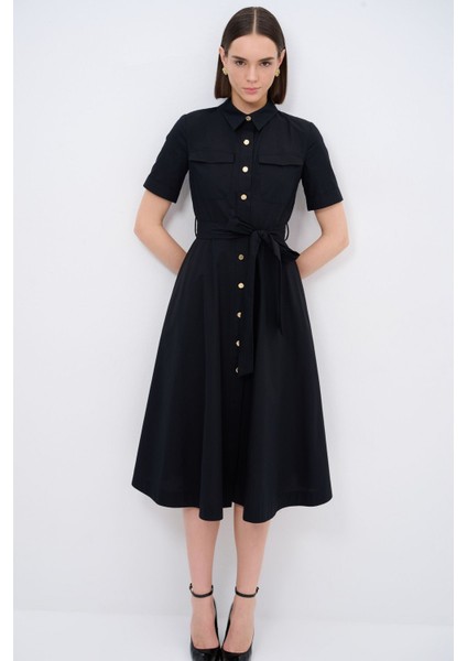 Poplin Gömlek Elbise Siyah 124L9375000