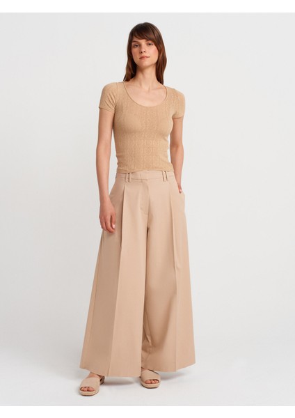 10755 Kısa Kollu Dantel Dokulu Ince Triko Bluz-Bej fırsatları