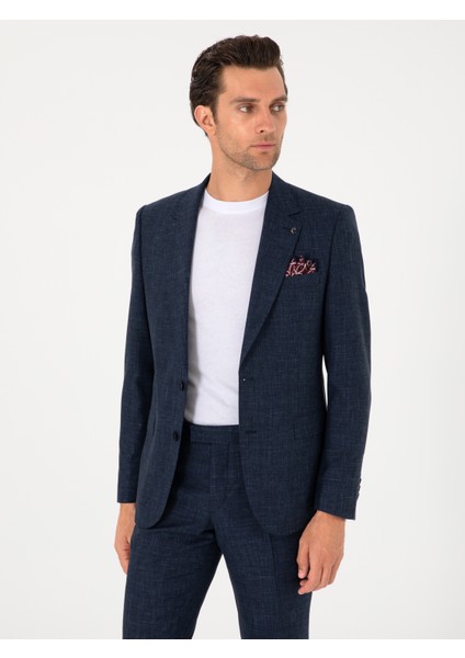 Erkek Lacivert Slim Fit Yün Ipek Karışımlı Takım Elbise 50306778-VR033 modelleri