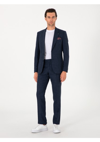 Erkek Lacivert Slim Fit Yün Ipek Karışımlı Takım Elbise 50306778-VR033 fırsatları