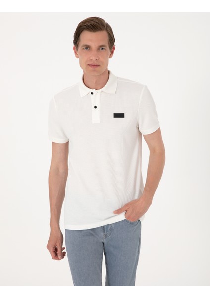 Erkek Beyaz Slim Fit Örme Dokulu Polo Yaka Tişört 50309959-VR013