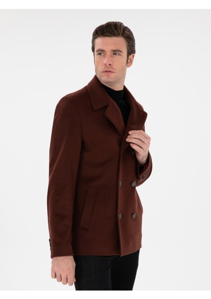 Erkek Kahverengi Slim Fit Kaşe Kaban 50293483-VR040