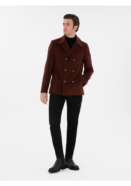 Erkek Kahverengi Slim Fit Kaşe Kaban 50293483-VR040 fırsatları