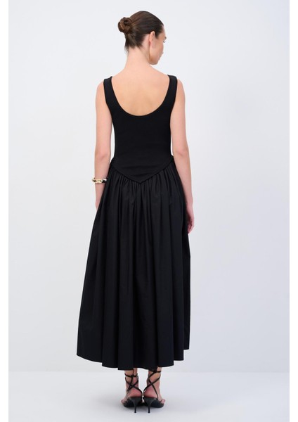 Bedeni Triko Poplin Elbise Siyah 124M2149000