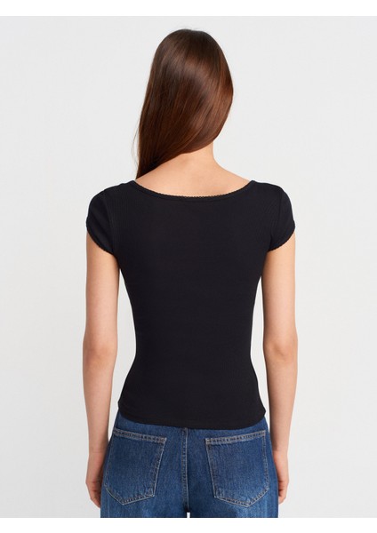 31807 Bisiklet Yaka Fitilli T-Shirt-Siyah fiyatları