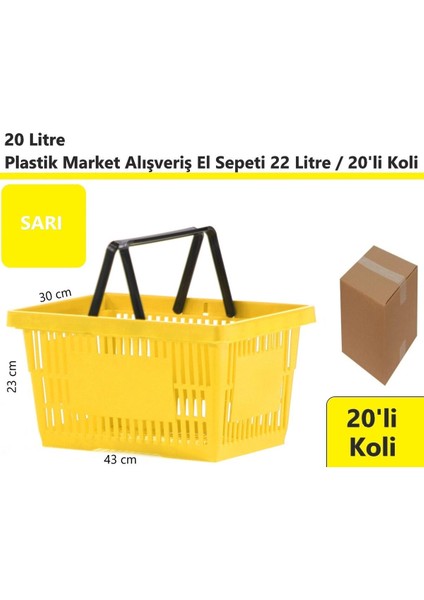 Plastik Market Alışveriş El Sepeti 22 Litre Sarı 20'li Koli