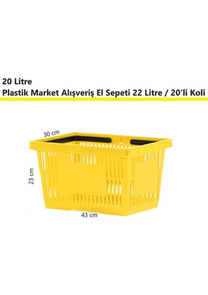 Plastik Market Alışveriş El Sepeti 22 Litre Sarı 20'li Koli