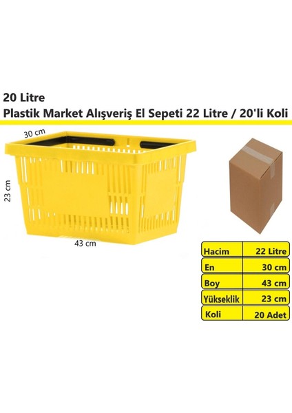 Plastik Market Alışveriş El Sepeti 22 Litre Sarı 20'li Koli